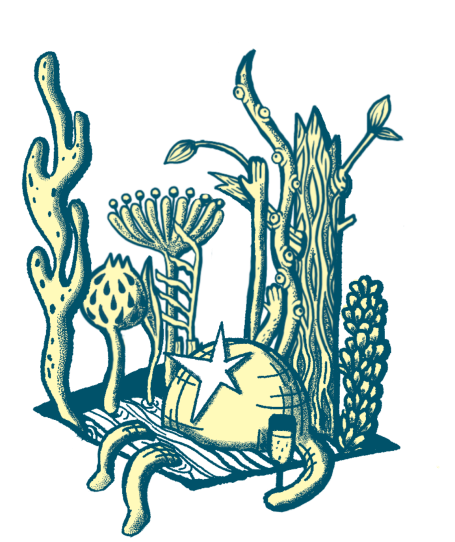 Illustration von Pflanzen und Bäumen in verschiedenen Formen und Texturen.